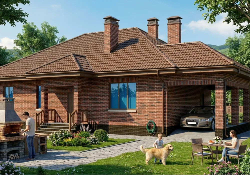 Проект одноэтажного дома 154 м² из кирпича